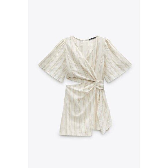 Zara Womens Cotton Blend Striped Cut Out Mini Dress Size Small Modern‎ Beachy - Picture 1 of 13
